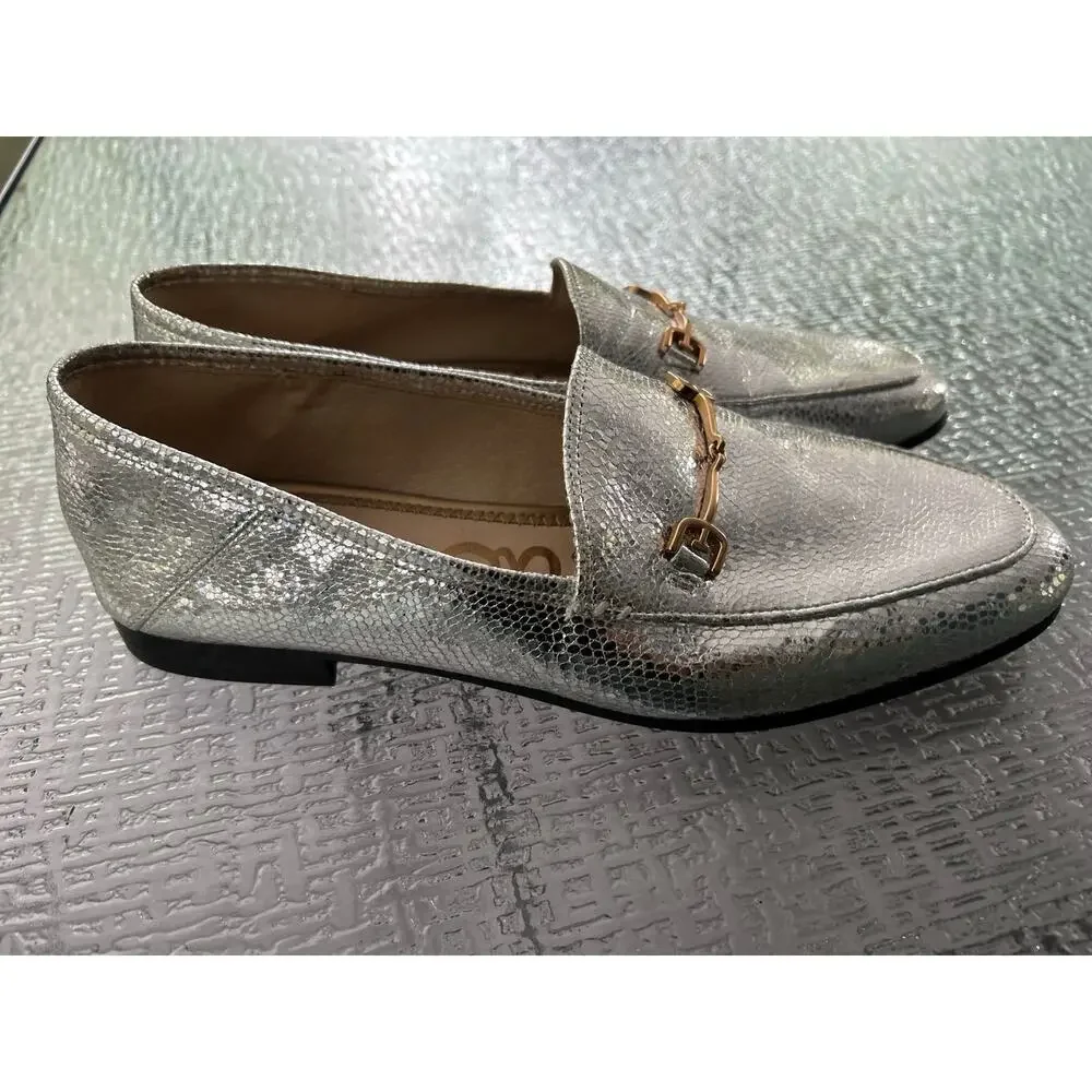 Sam Edelman Loraine Bit Loafers Metallic Silver Gold Hardware Size